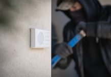 Pojištění domácnosti vs. bezpečnostní prvky – jaký mají vliv? Somfy Doorlock, klávesnice - a ilustrativně zloděj v pozadí