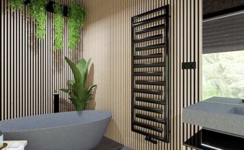 Výsledky soutěže o nejlepší návrh koupelny s radiátory Zehnder 2024 8. místo v ČR - návrh koupelny s designovým radiátorem Zehnder Tetris, Matěj Klvaňa - Koupelny Ptáček